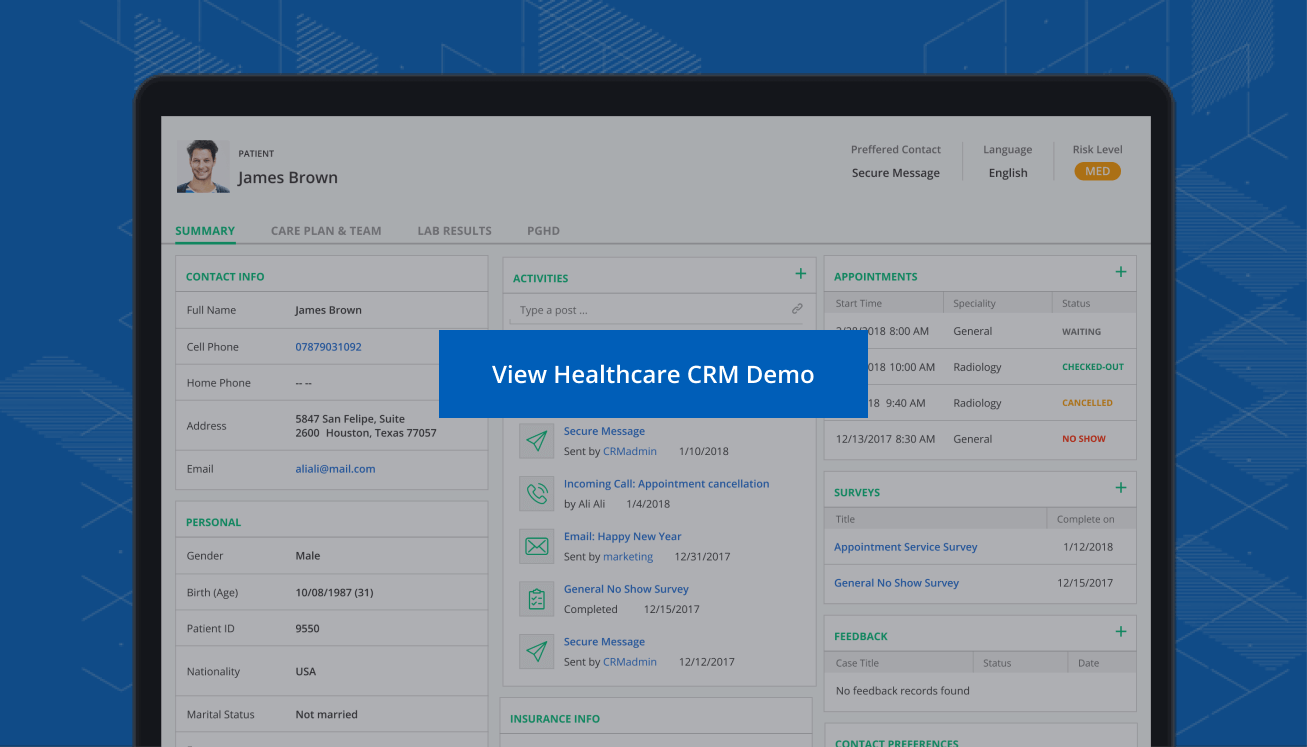 Healthcare CRM demo